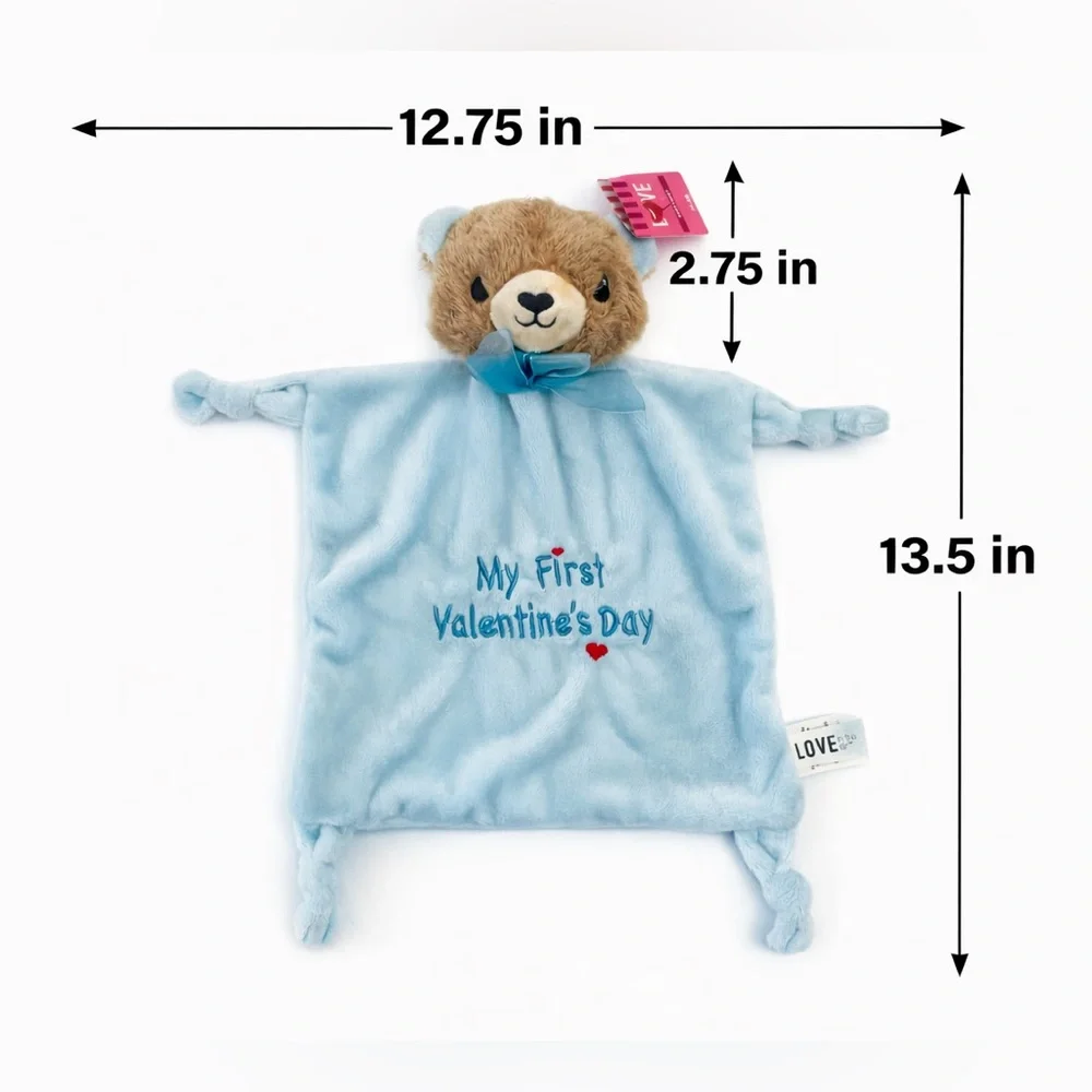 My First Valentine’s Baby Gift Set Teddy Bear Lovey Blanket Bib Booties Blue NWT